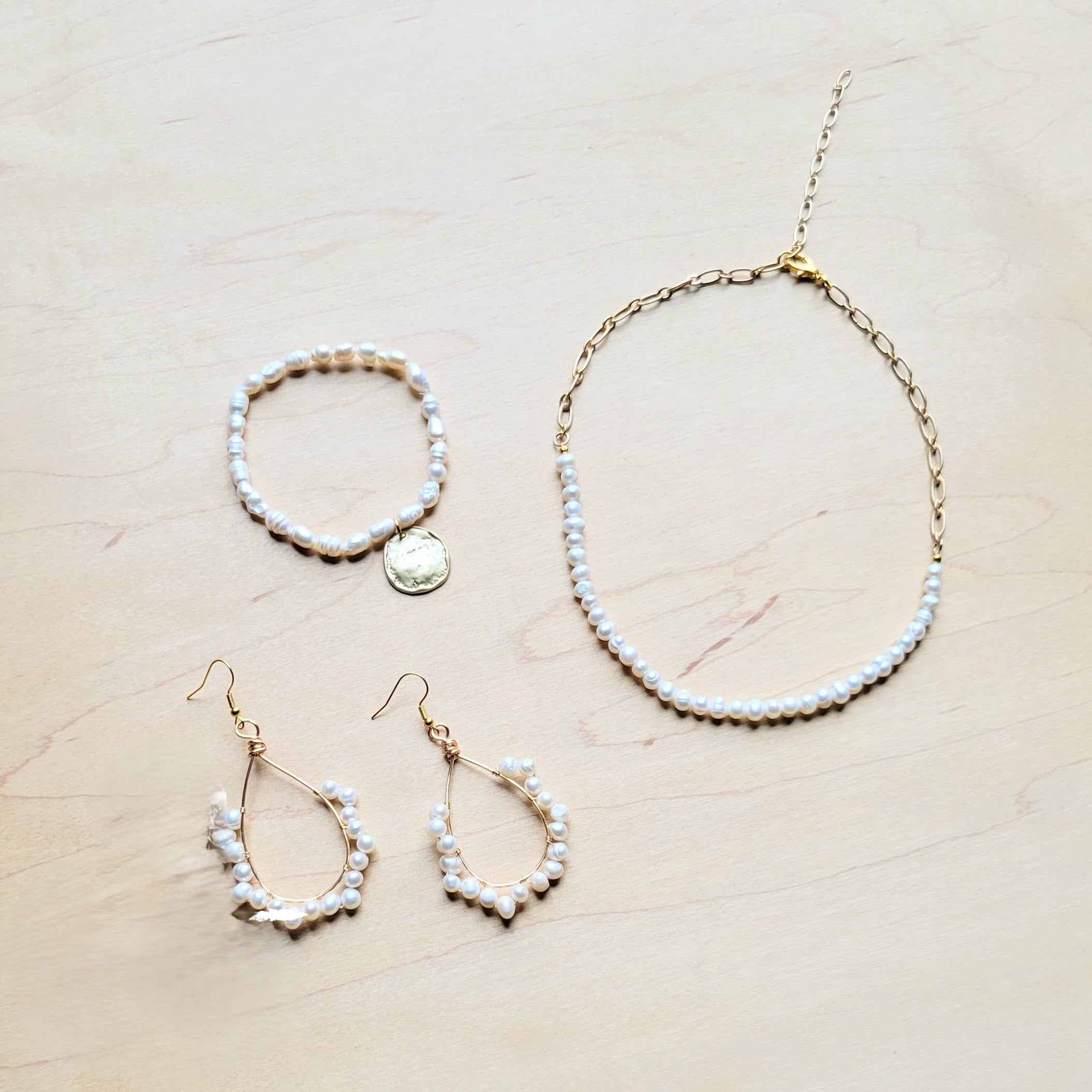 Wire Wrapped Freshwater Pearl Beaded Hoop Earrings