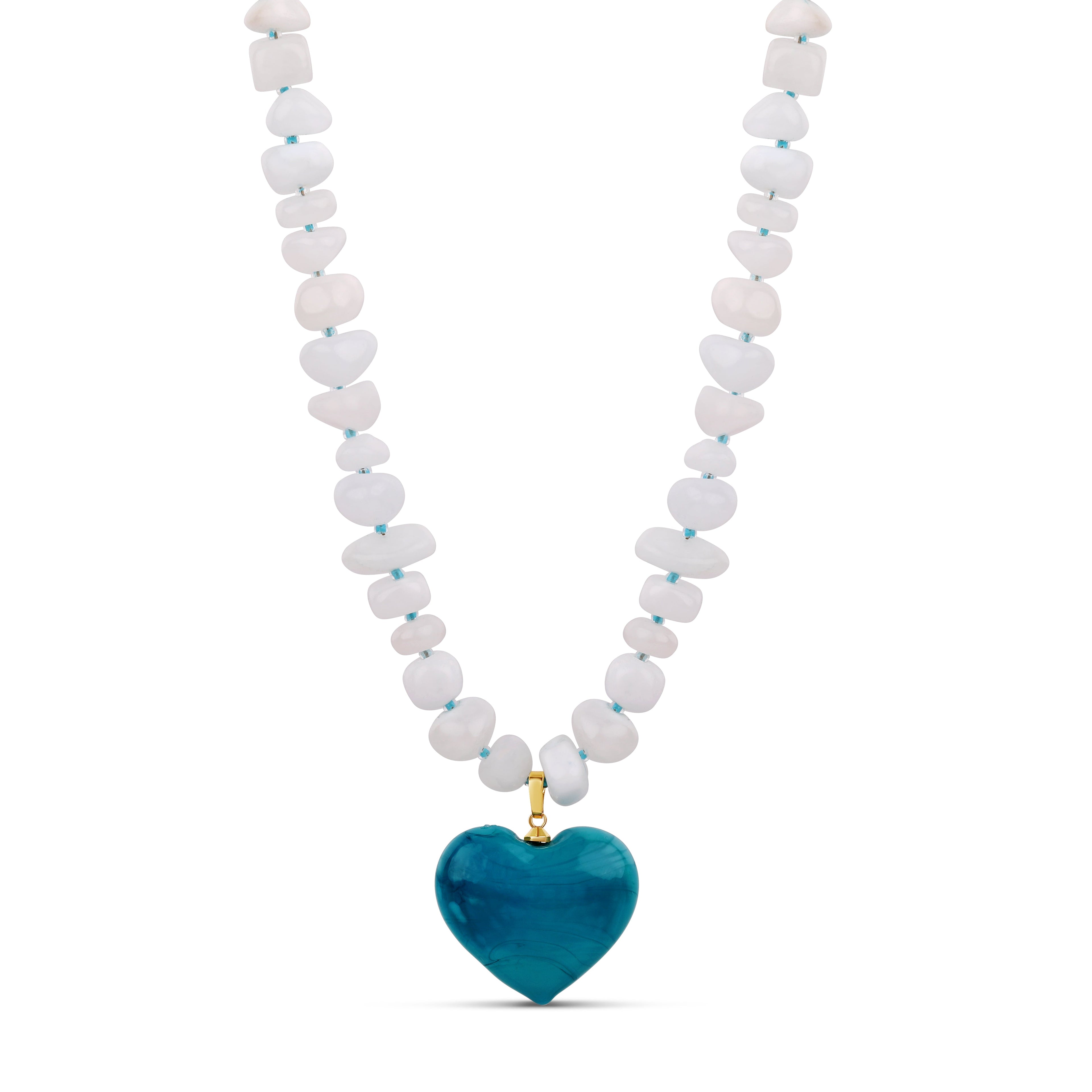 Ocean Blue Heart Pendant Necklace - Murano Glass Heart