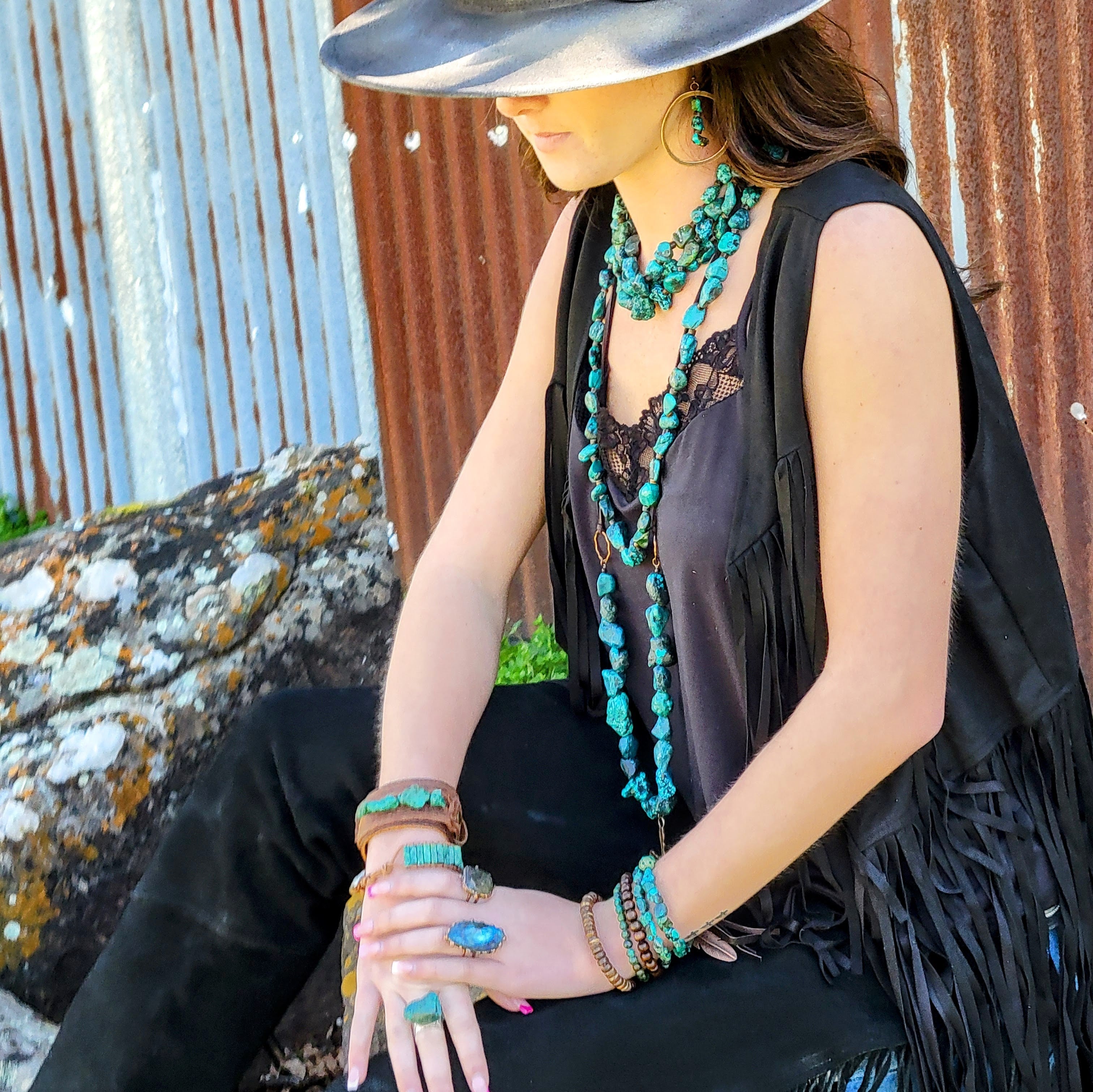Natural Turquoise Chunk Statement Cuff Ring