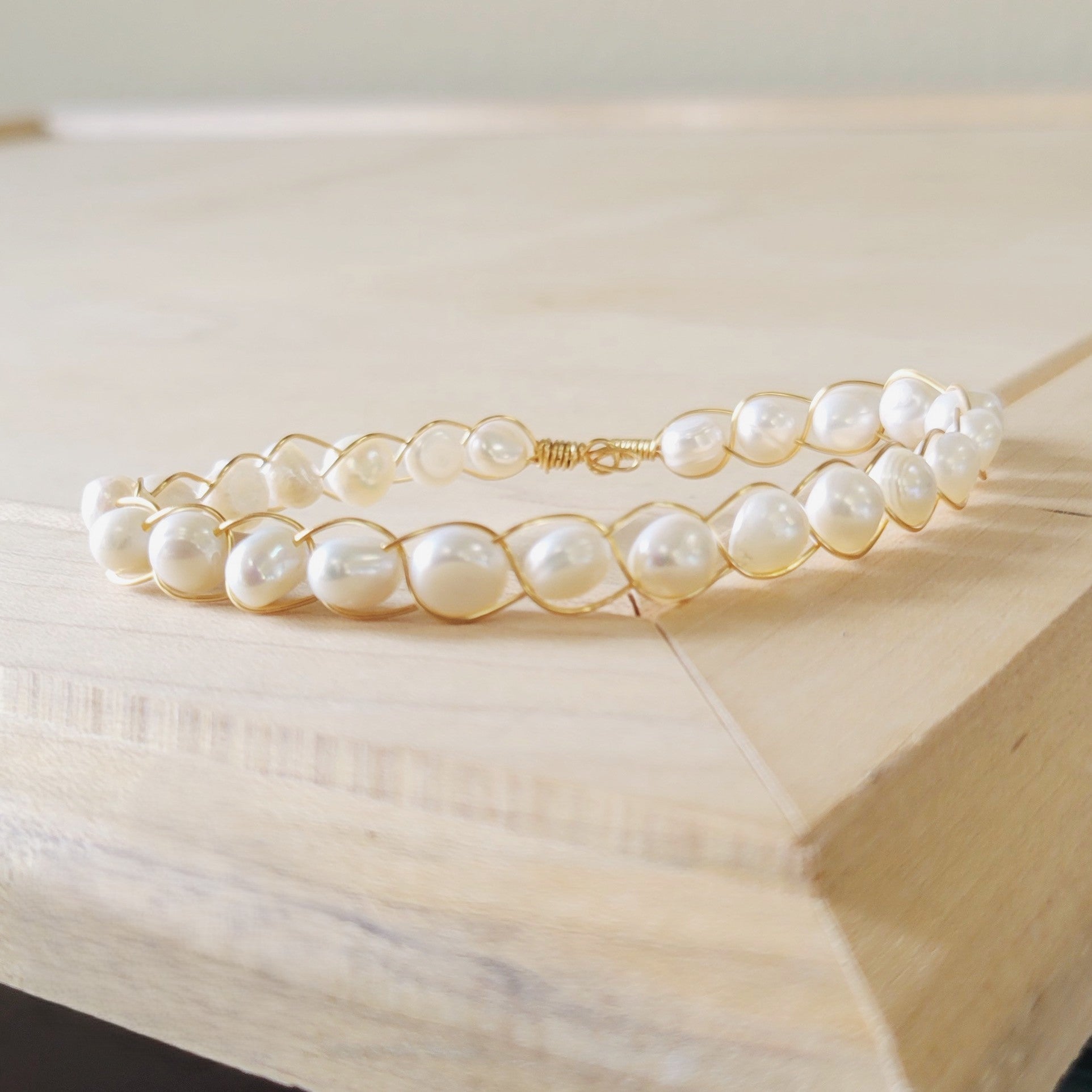Genuine Freshwater Pearl Beaded Wire Wrapped Bracelet