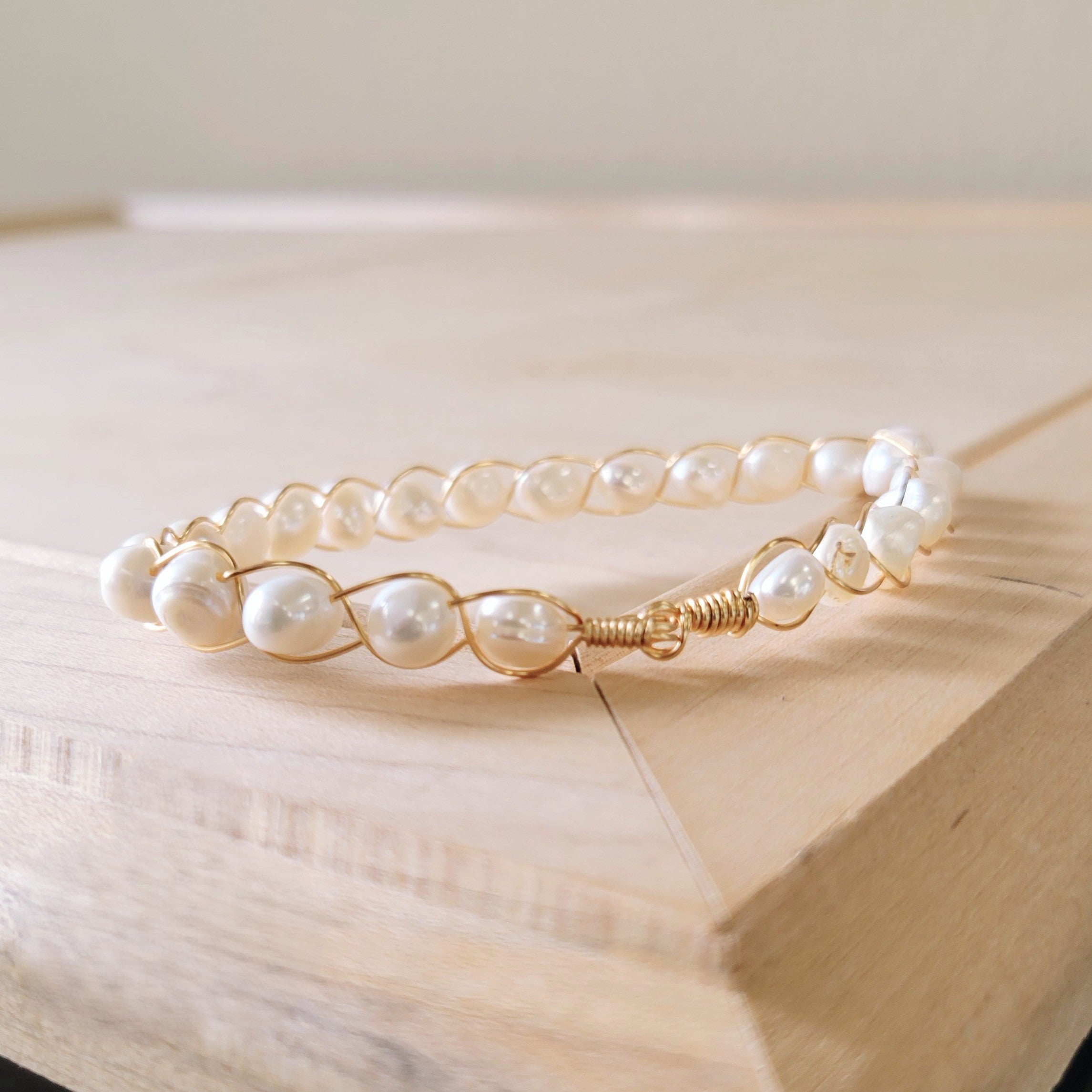 Genuine Freshwater Pearl Beaded Wire Wrapped Bracelet