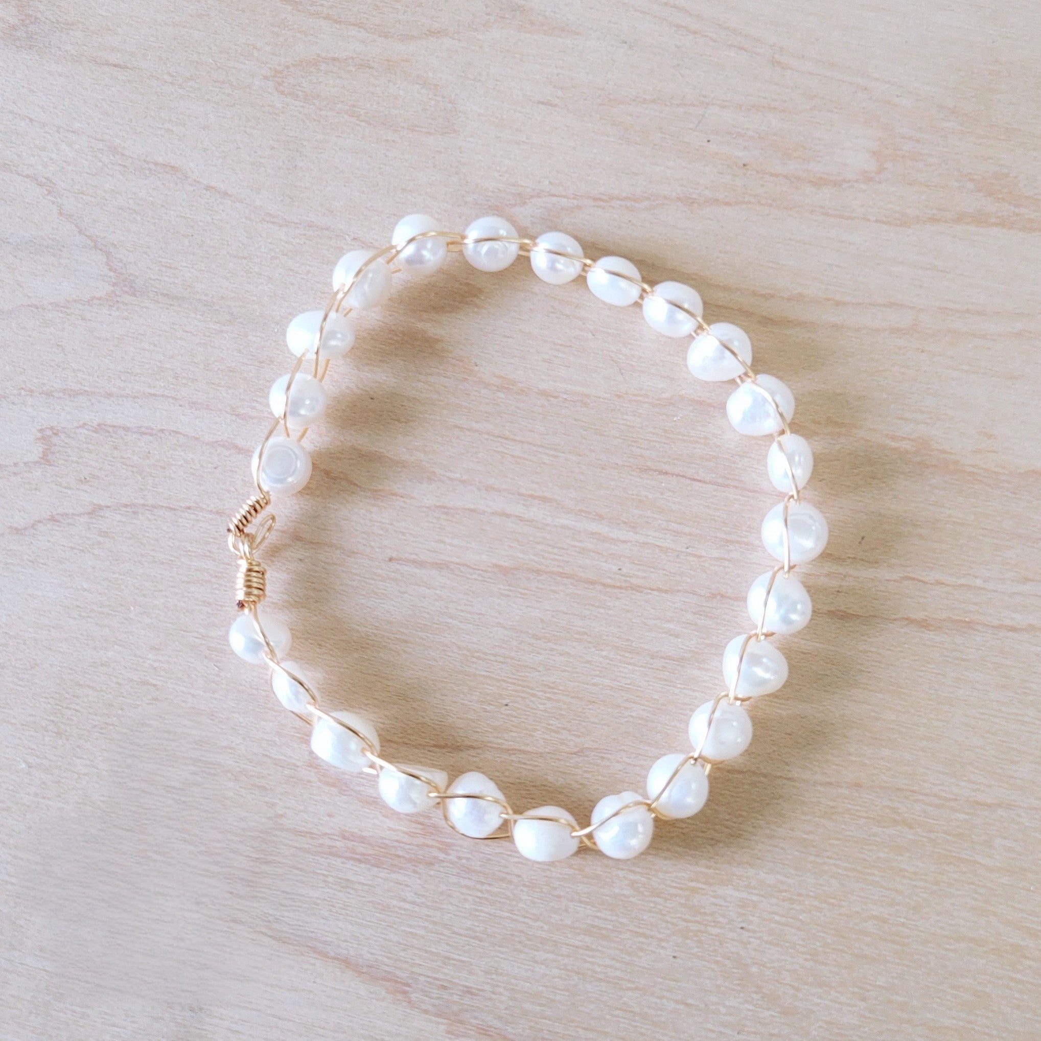 Genuine Freshwater Pearl Beaded Wire Wrapped Bracelet
