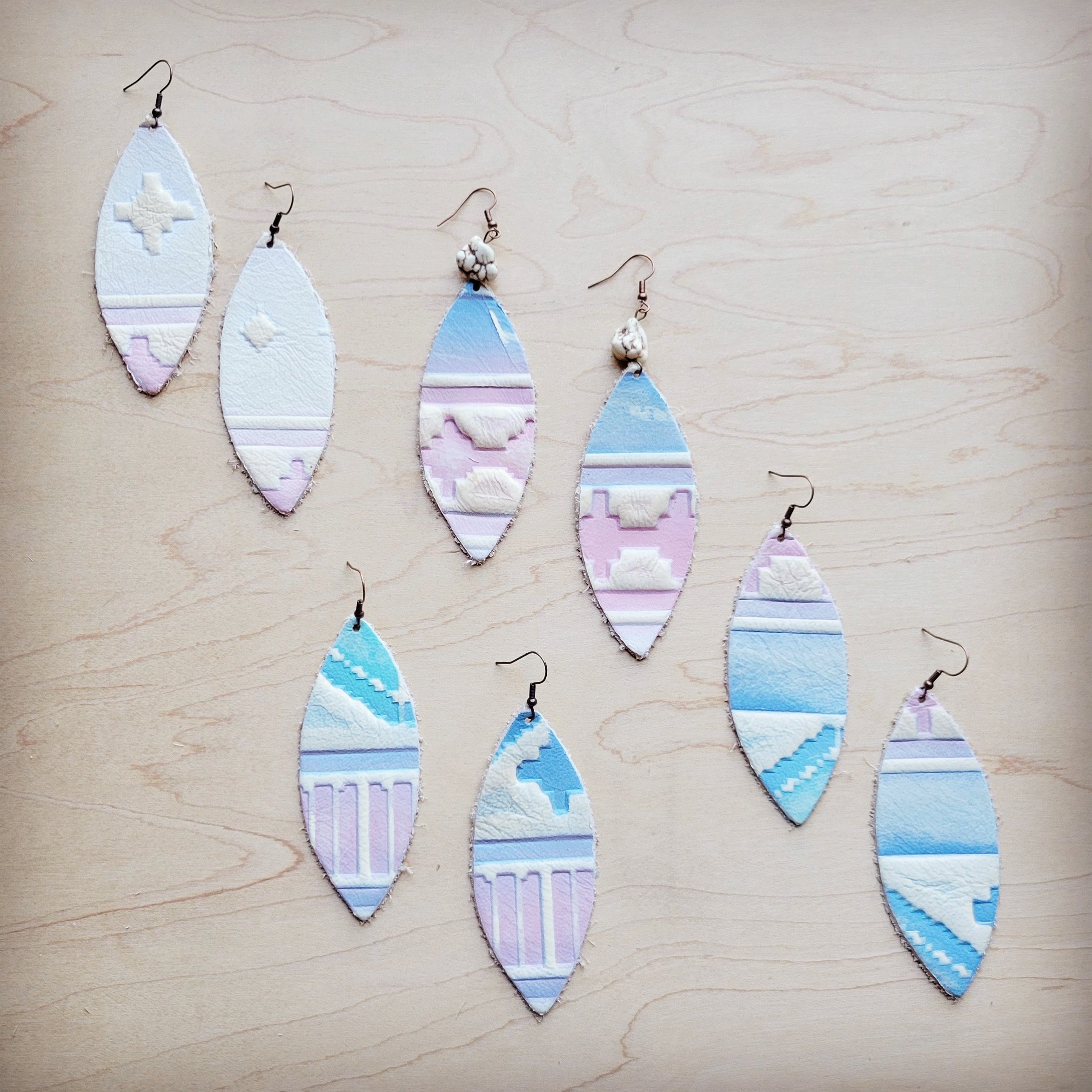 Leather Oval Earrings in Pastel Navajo with Turquoise Accent