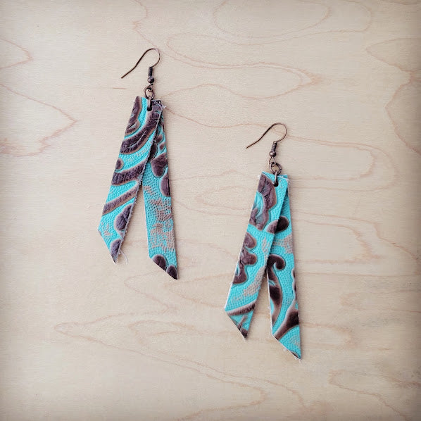 Leather Rectangle Earrings in Cowboy Turquoise