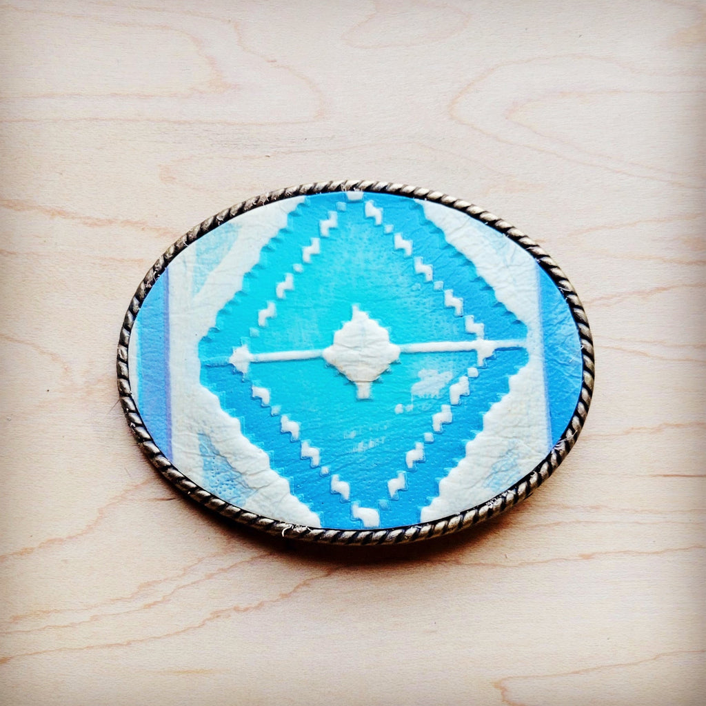 Rope Edge Pastel Navajo Leather Belt Buckle