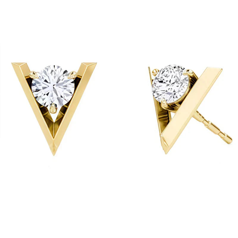 Sterling Silver V-Shaped 2-Carat (1ctx2) Moissanite Stud Earrings
