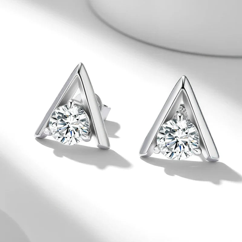 Sterling Silver V-Shaped 2-Carat (1ctx2) Moissanite Stud Earrings
