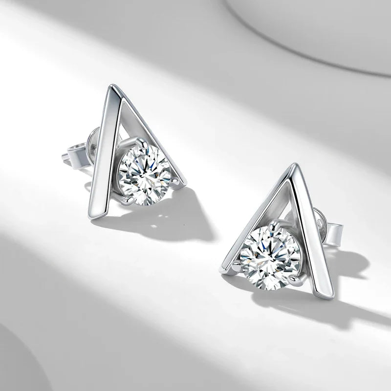 Sterling Silver V-Shaped 2-Carat (1ctx2) Moissanite Stud Earrings