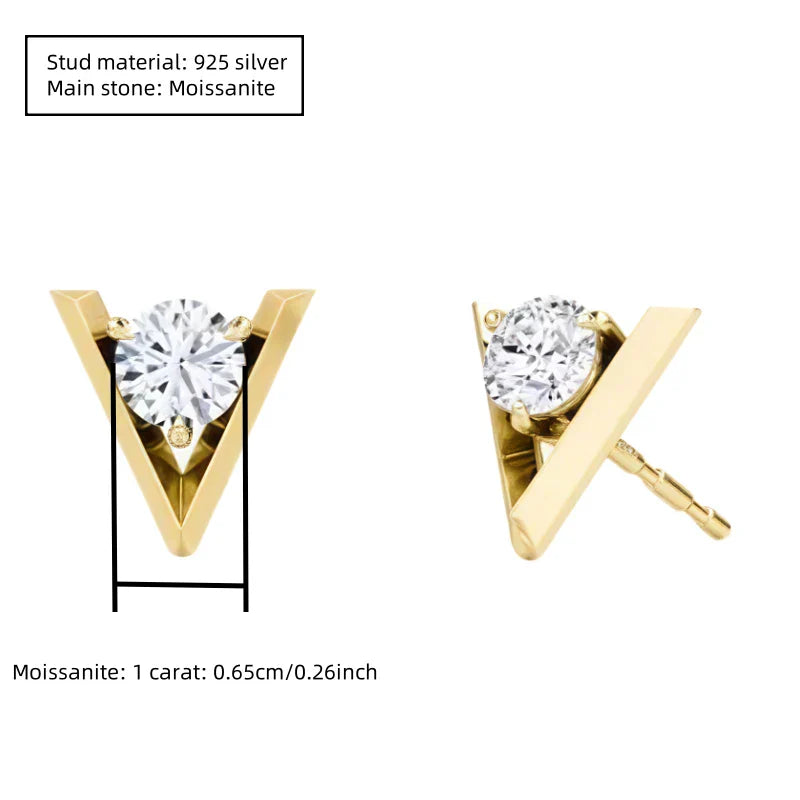 Sterling Silver V-Shaped 2-Carat (1ctx2) Moissanite Stud Earrings