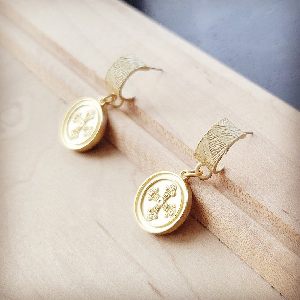 Gold Cuff Coin Dangle Earring