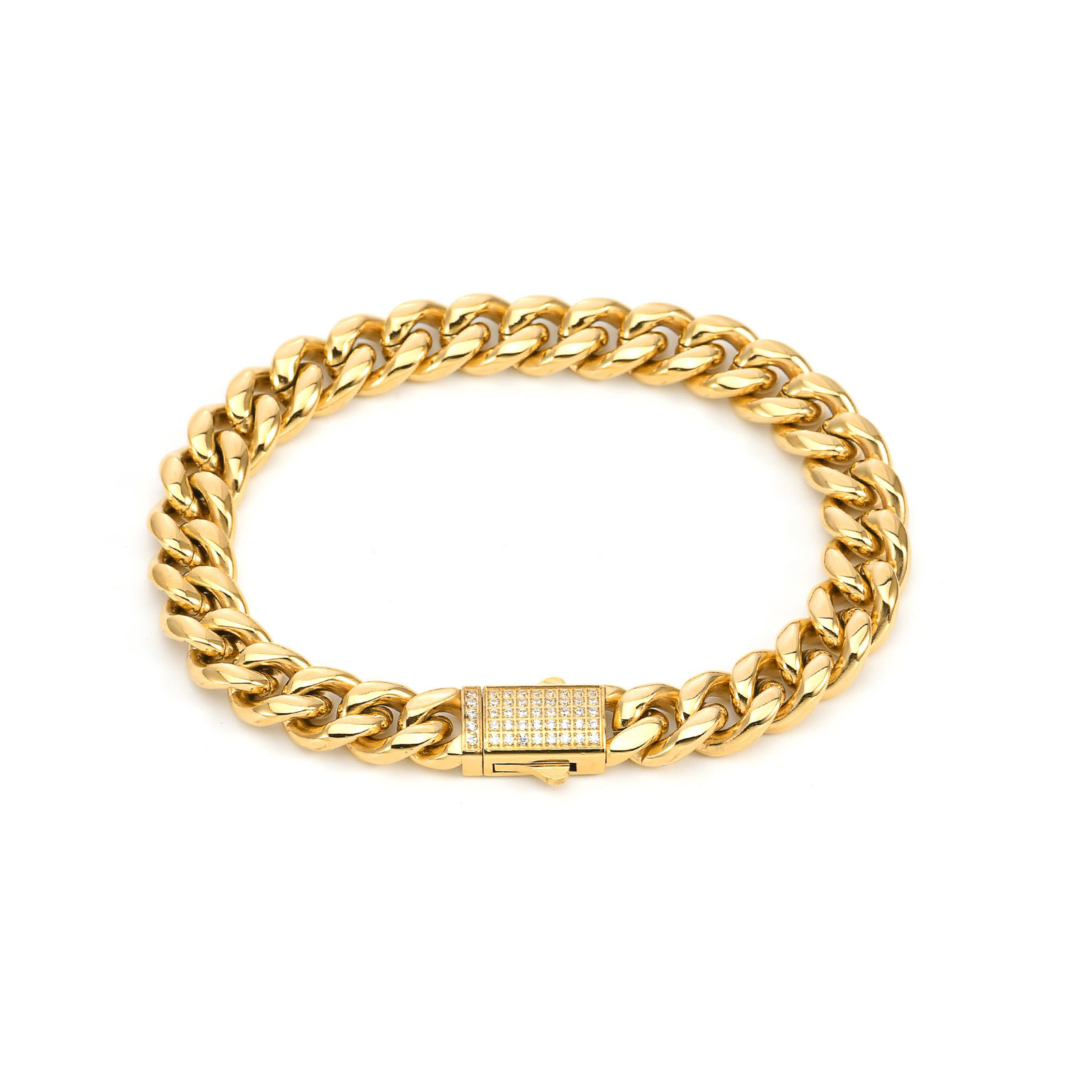 Gold Pavé Clasp Curb Link Chain Bracelet