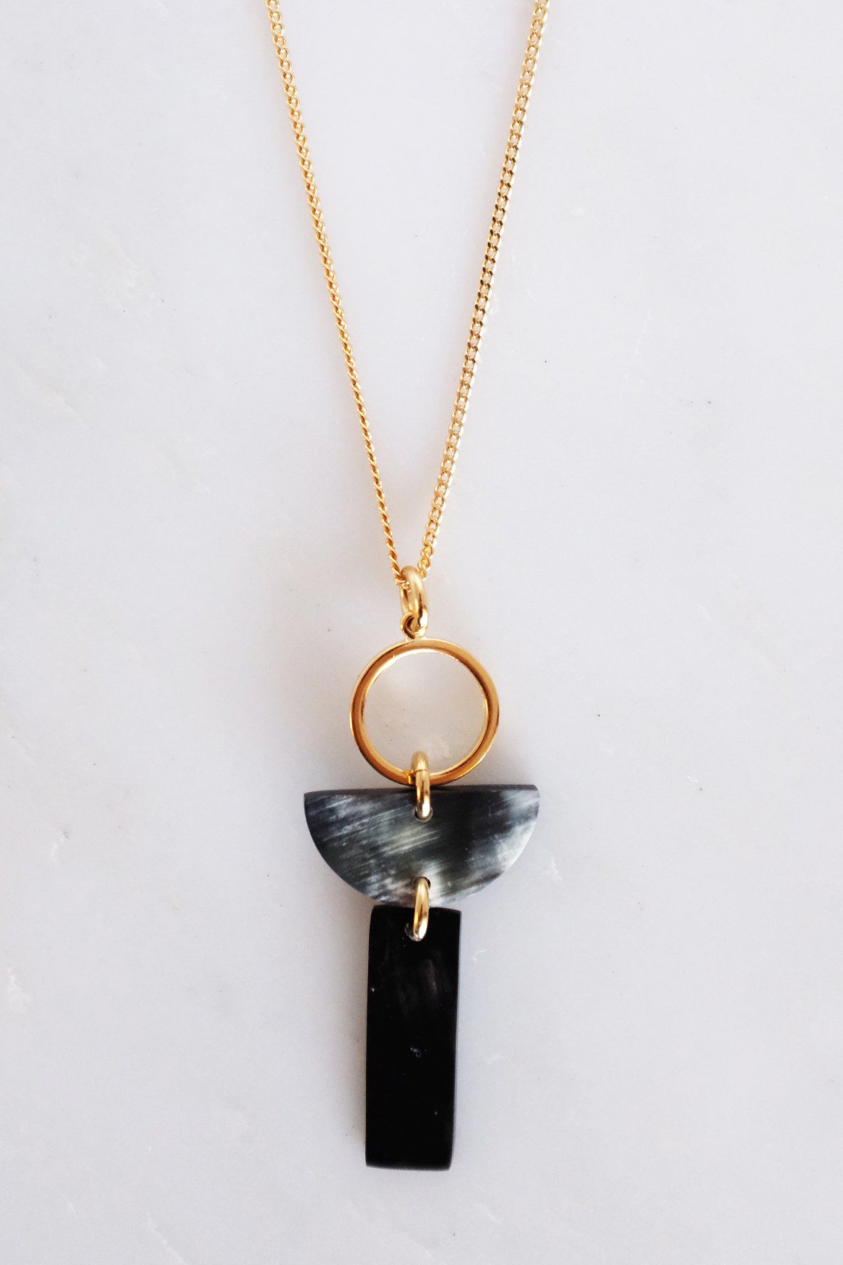 Geometric Buffalo Horn Pendant Necklace