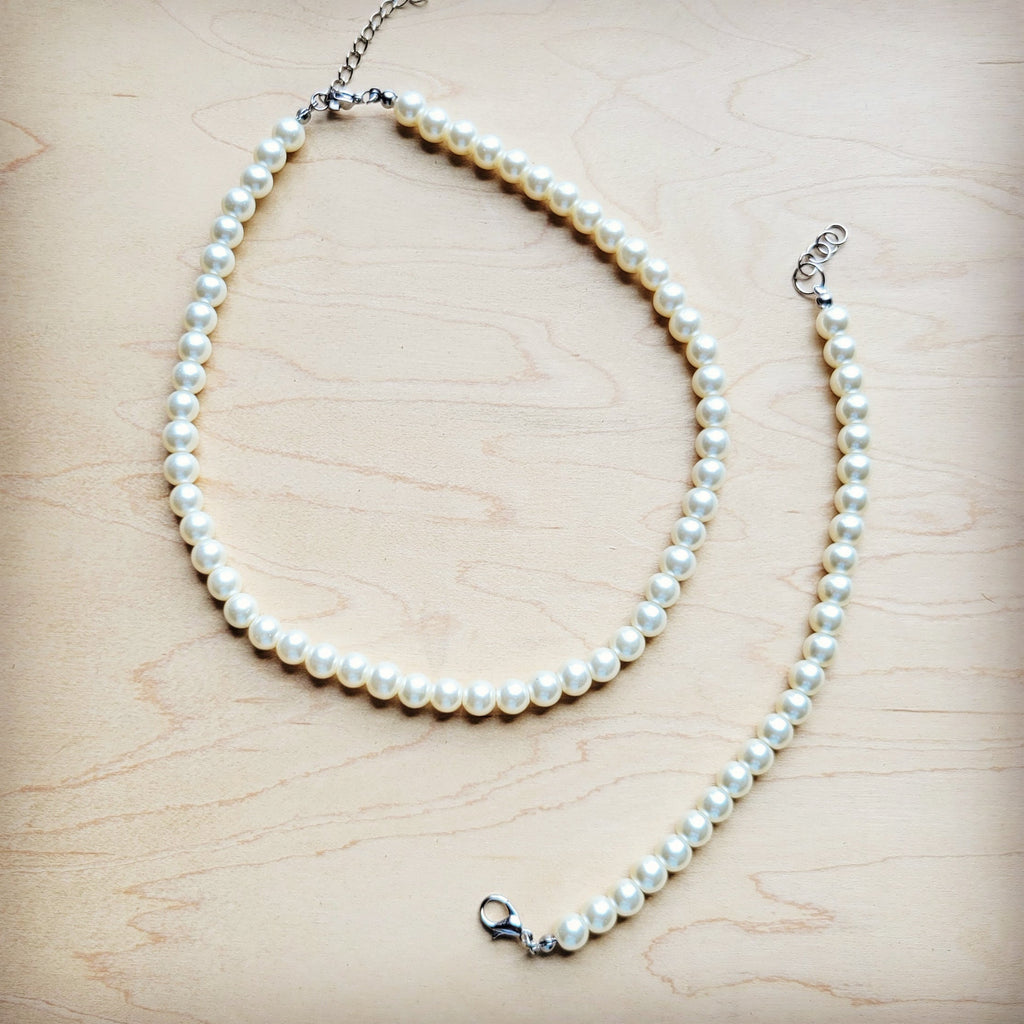 Glass Pearl Necklace & Bracelet Set Wedding Collection