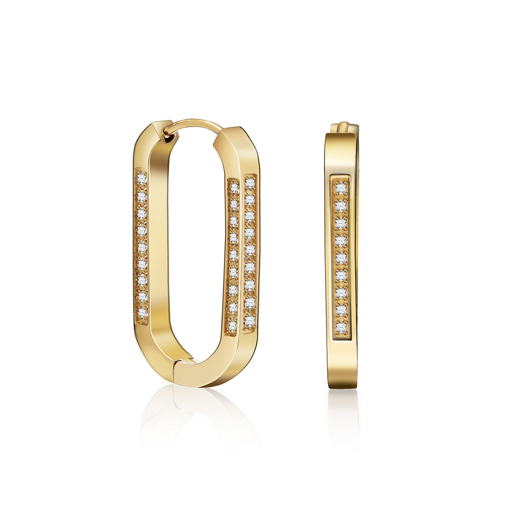 Gold Pavé Padlock Hoop Earrings
