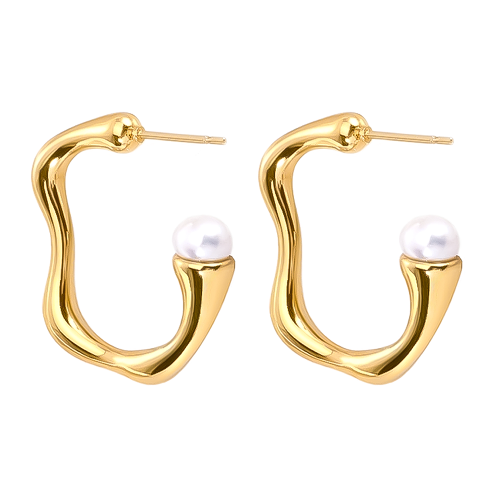 High Polish Rivière Freshwater Pearl Gold Earrings