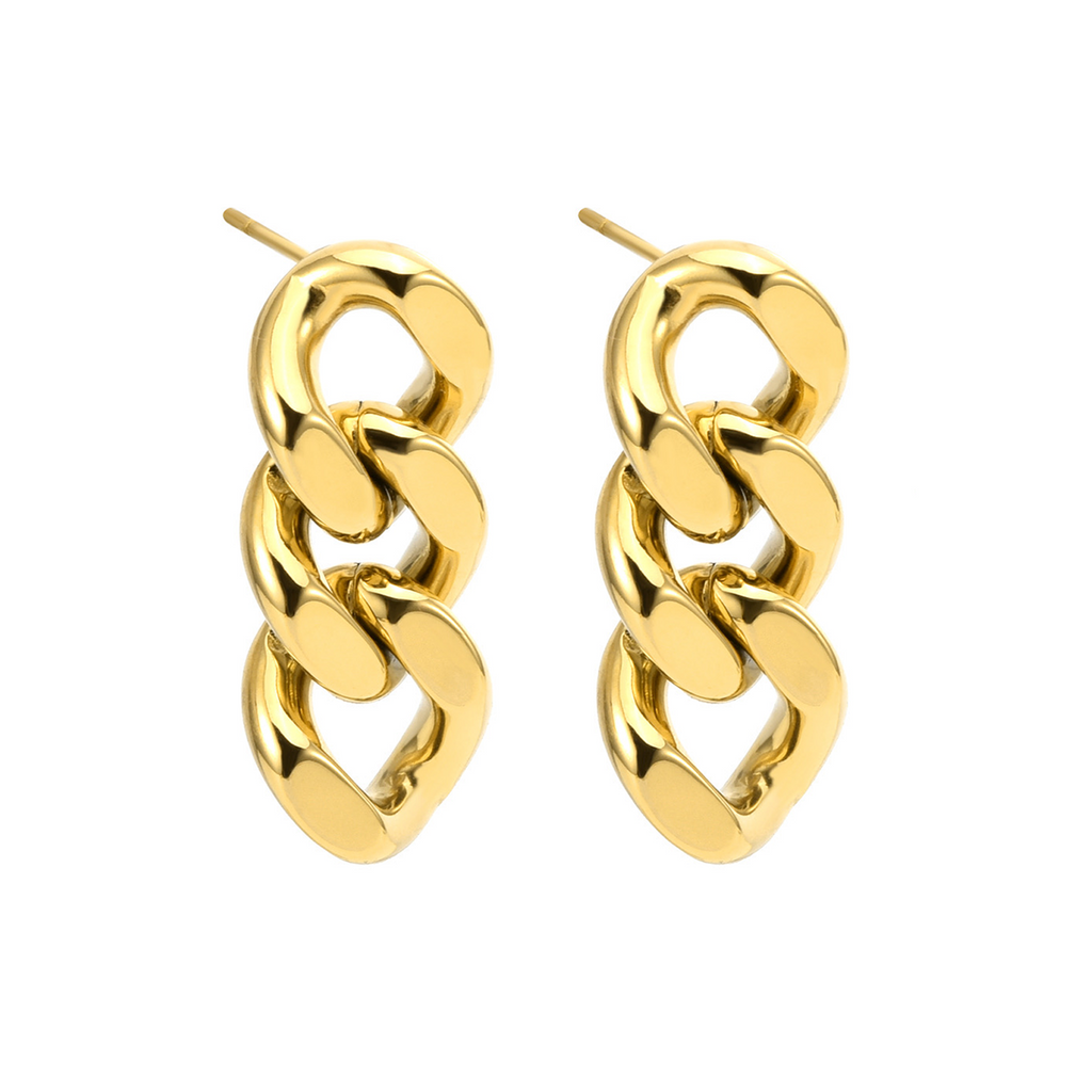 High Polish Gold Cuban Link Earrings