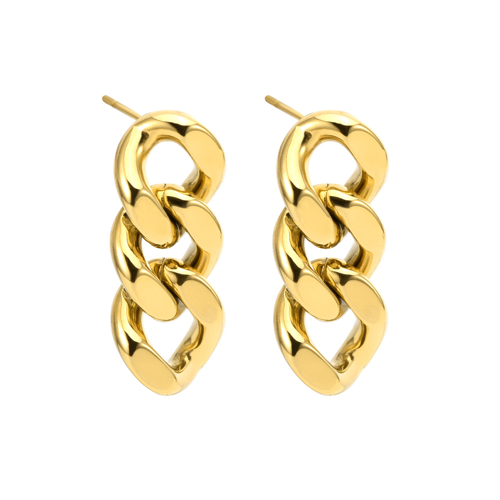 High Polish Gold Cuban Link Earrings
