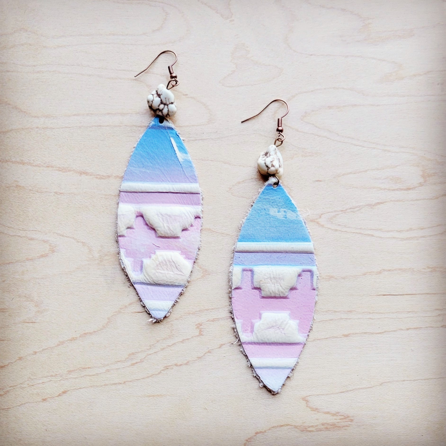 Leather Oval Earrings in Pastel Navajo with Turquoise Accent