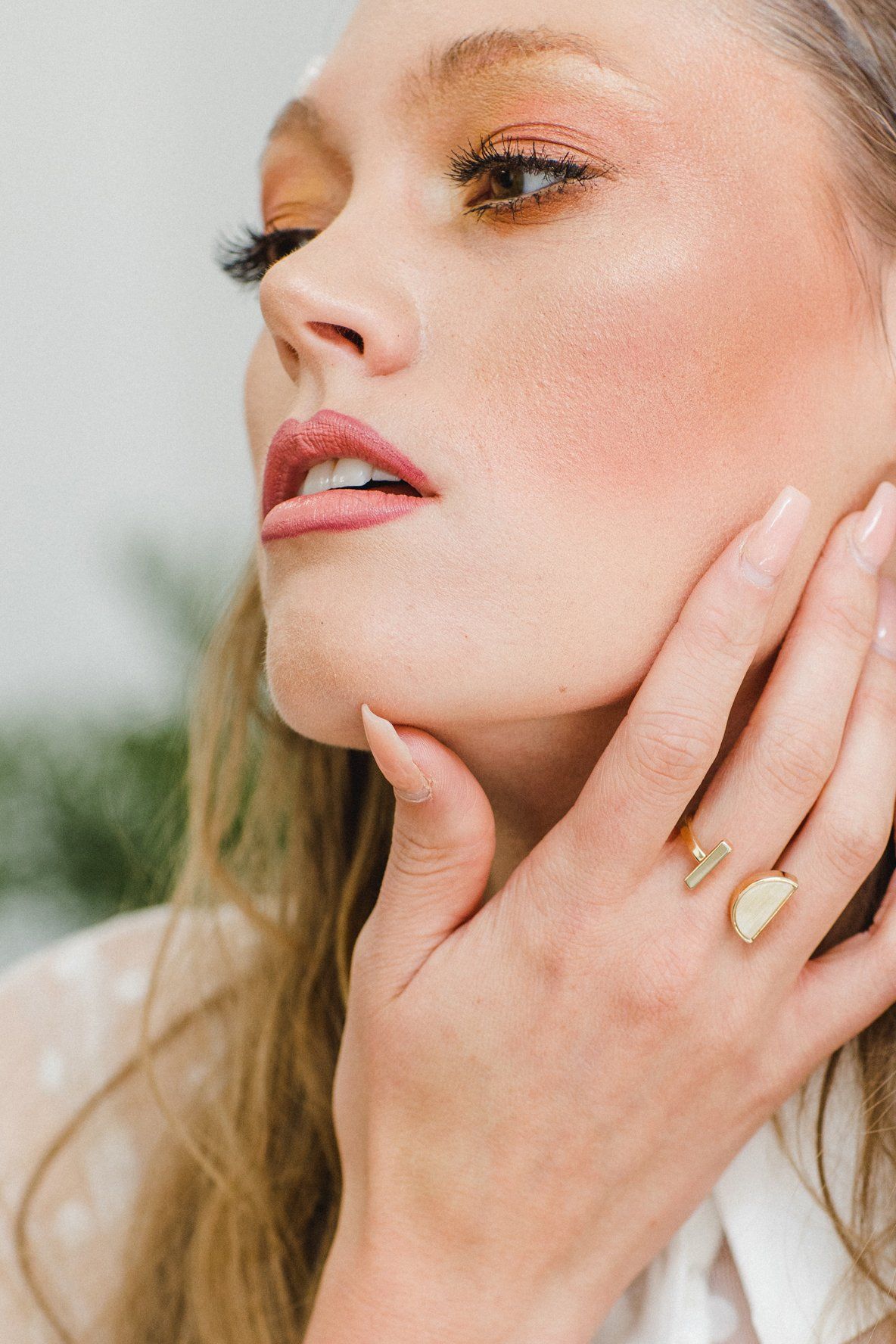 Brass Buffalo Horn Crescent and Bar Ring - 16K Gold