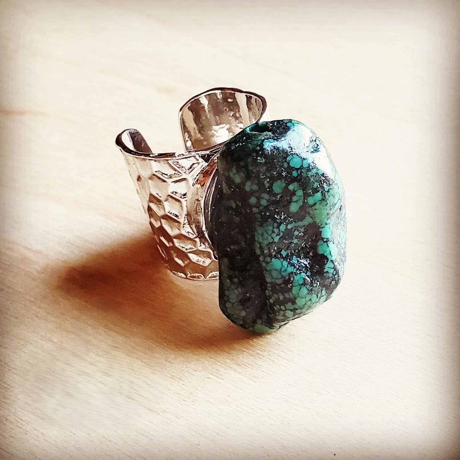 Natural Turquoise Chunk Statement Cuff Ring