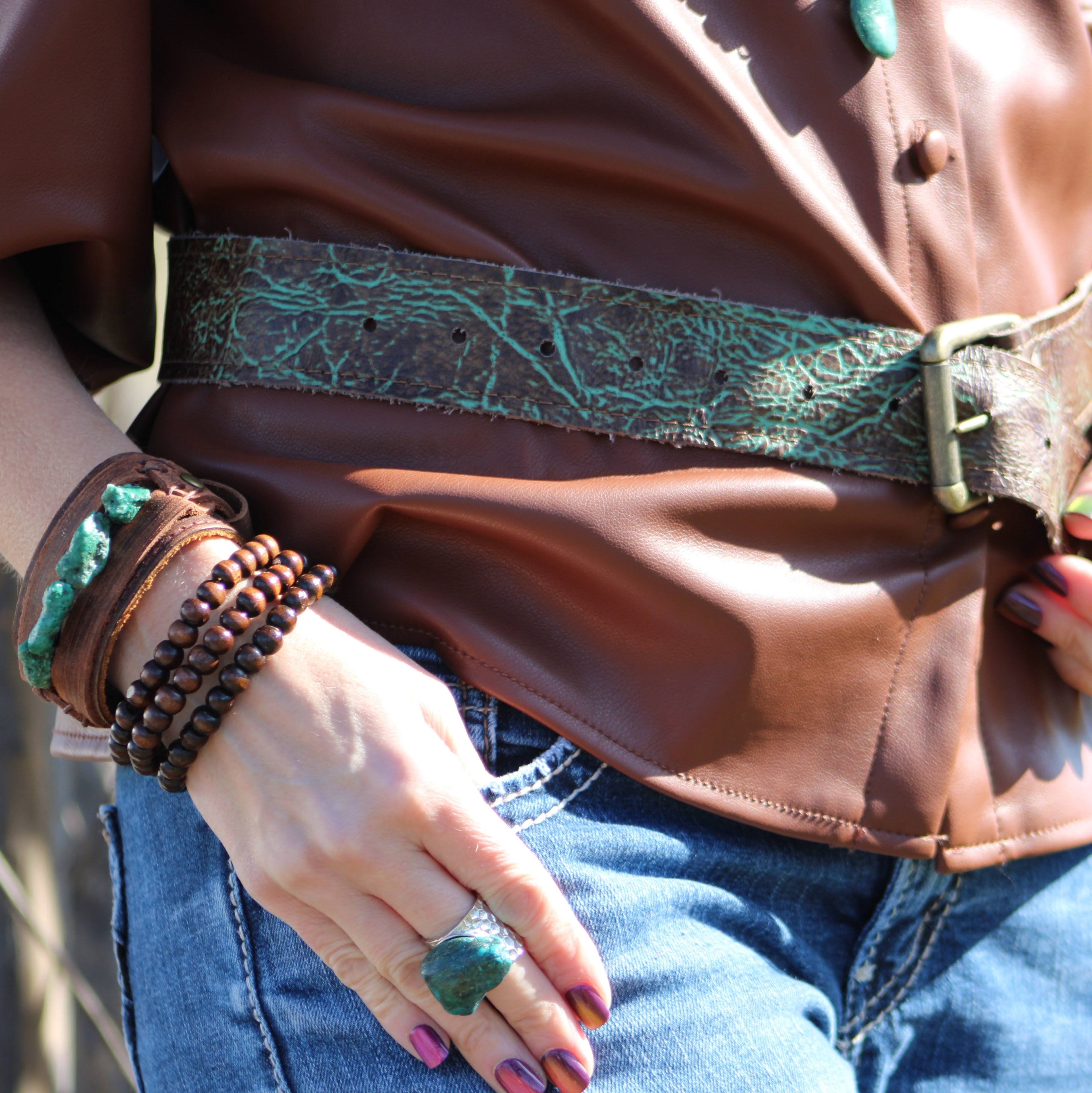 Natural Turquoise Chunk Statement Cuff Ring