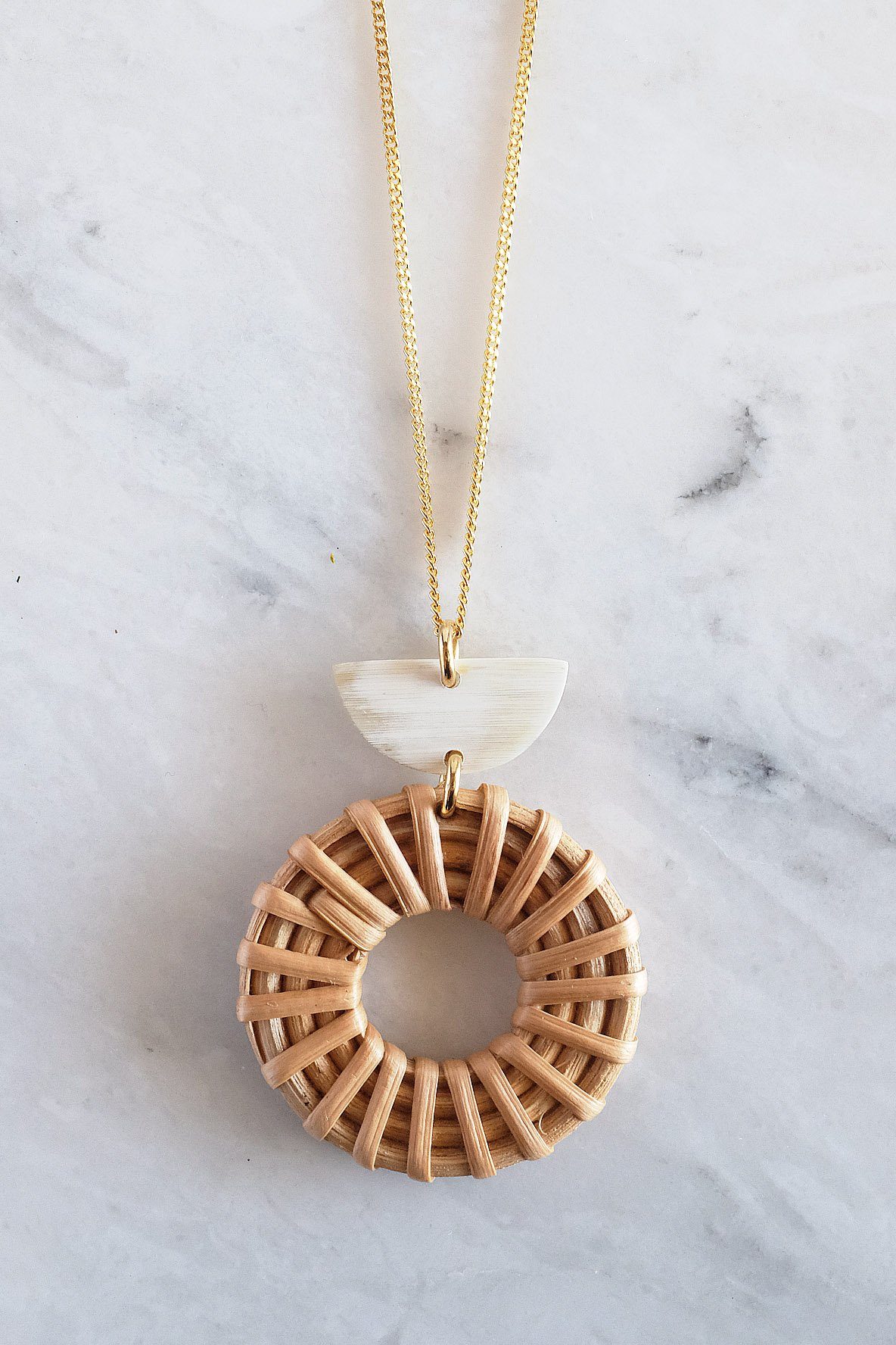 Crescent Horn & Donut Rattan Pendant Necklace
