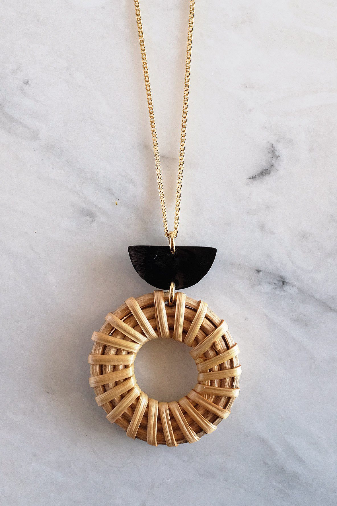 Crescent Horn & Donut Rattan Pendant Necklace