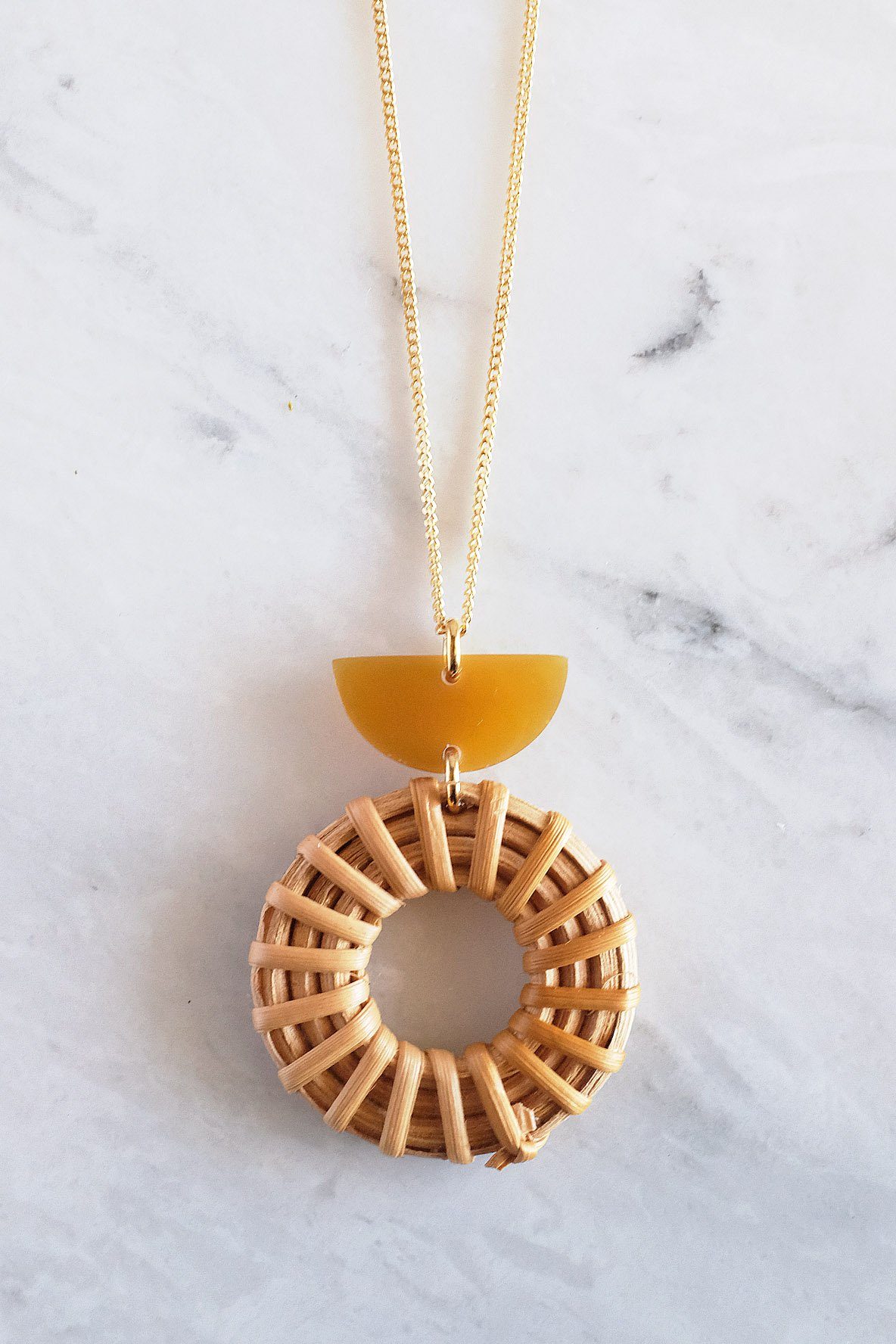 Crescent Horn & Donut Rattan Pendant Necklace