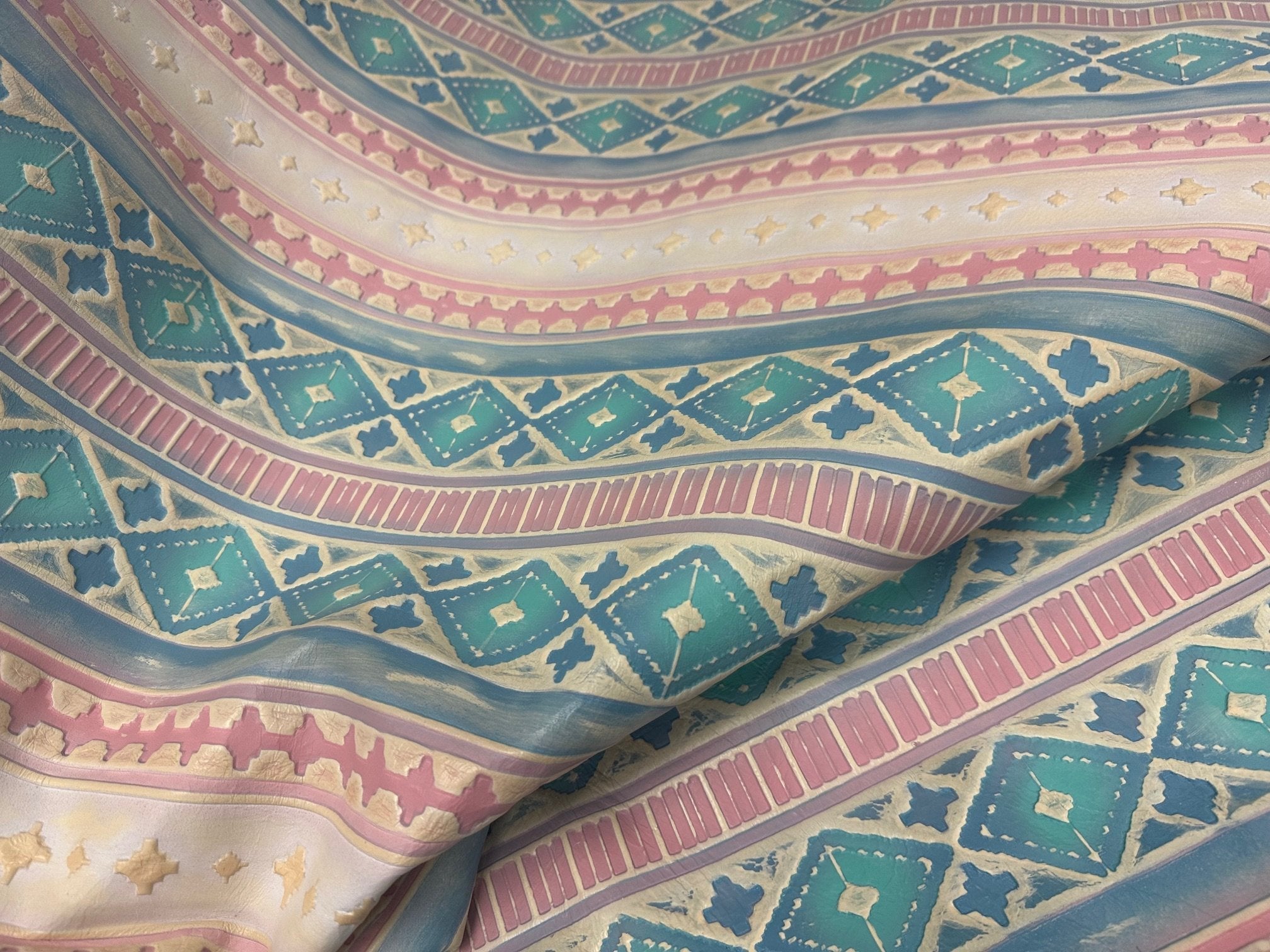 Leather Oval Earrings in Pastel Navajo with Turquoise Accent