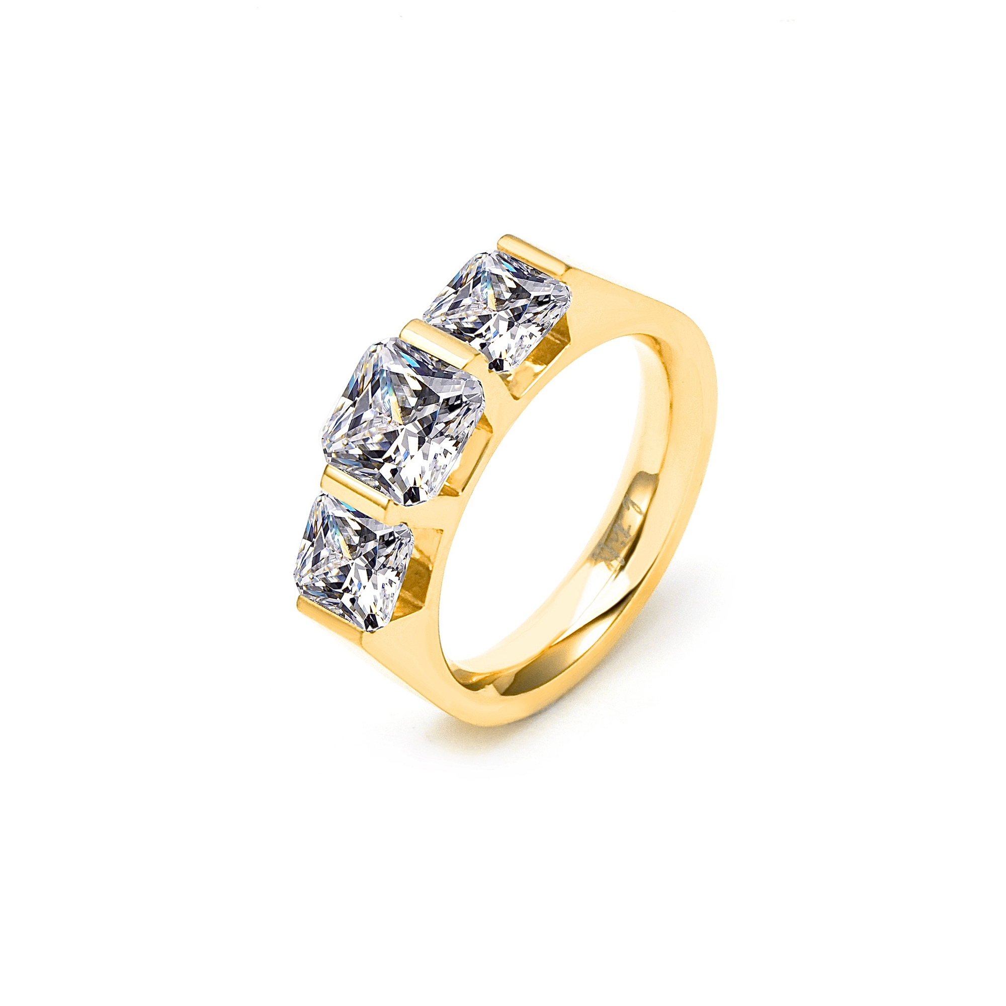 Gold Plated 3-Stone Cushion Cut Engagement Ring