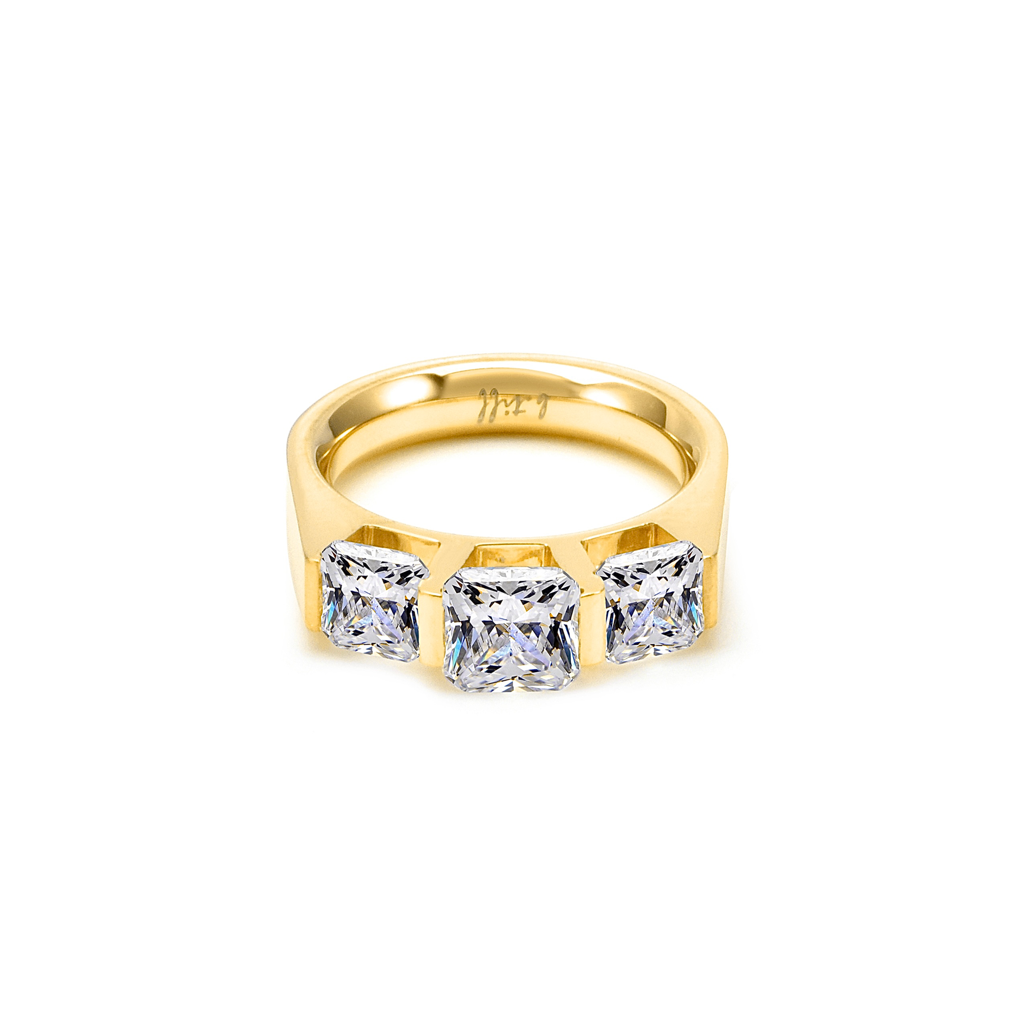 Gold Plated 3-Stone Cushion Cut Engagement Ring