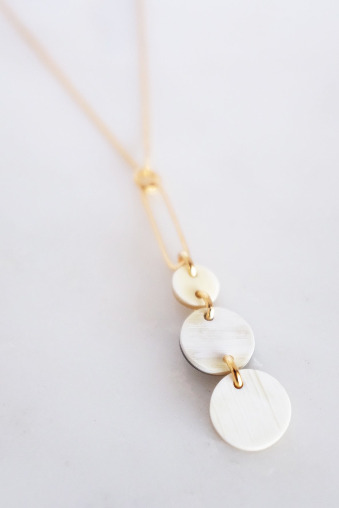 Circular Drop Buffalo Horn Long Pendant Necklace