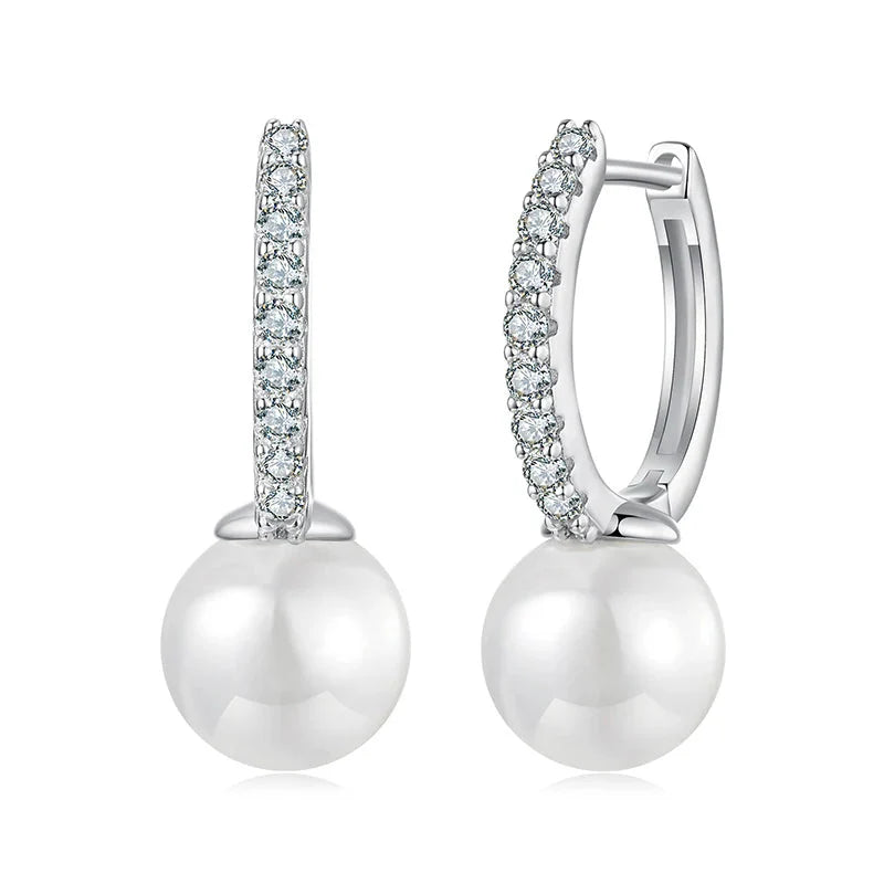 Moissanite Pearl Drop Earrings - Sterling Silver