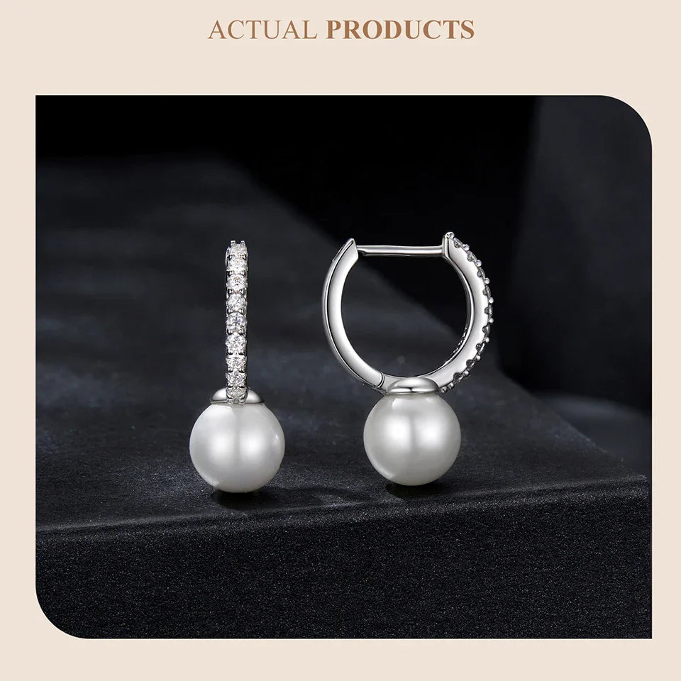 Moissanite Pearl Drop Earrings - Sterling Silver
