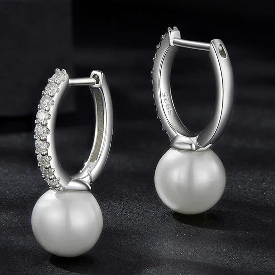 Moissanite Pearl Drop Earrings - Sterling Silver