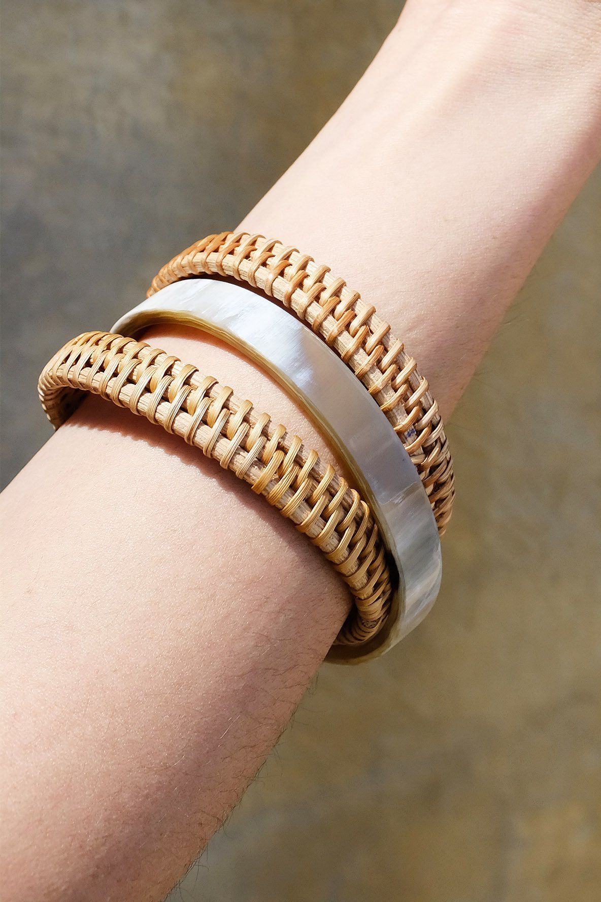 Handwoven Rattan Bangle Bracelets (3pcs)