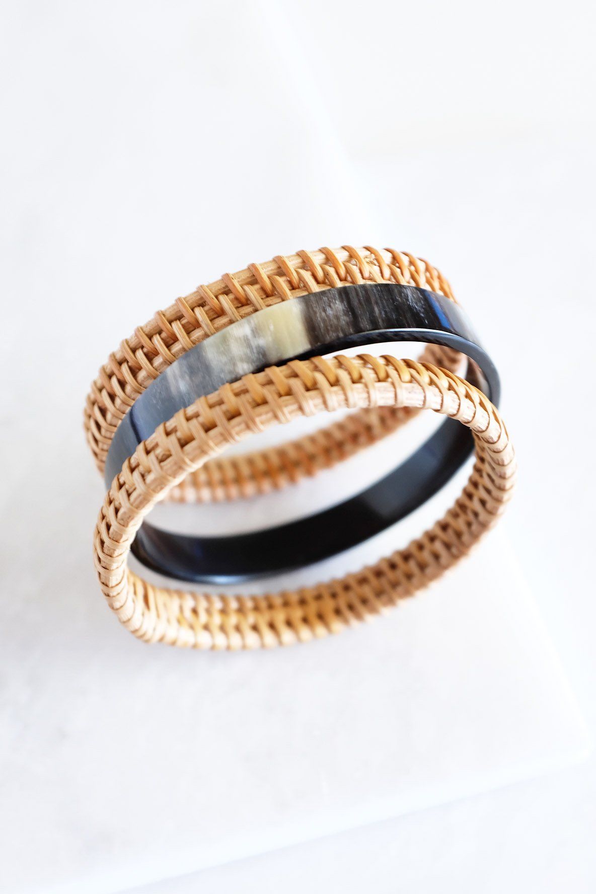 Handwoven Rattan Bangle Bracelets (3pcs)