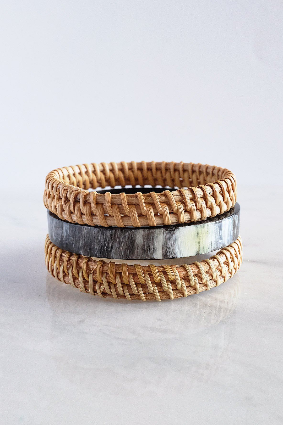 Handwoven Rattan Bangle Bracelets (3pcs)