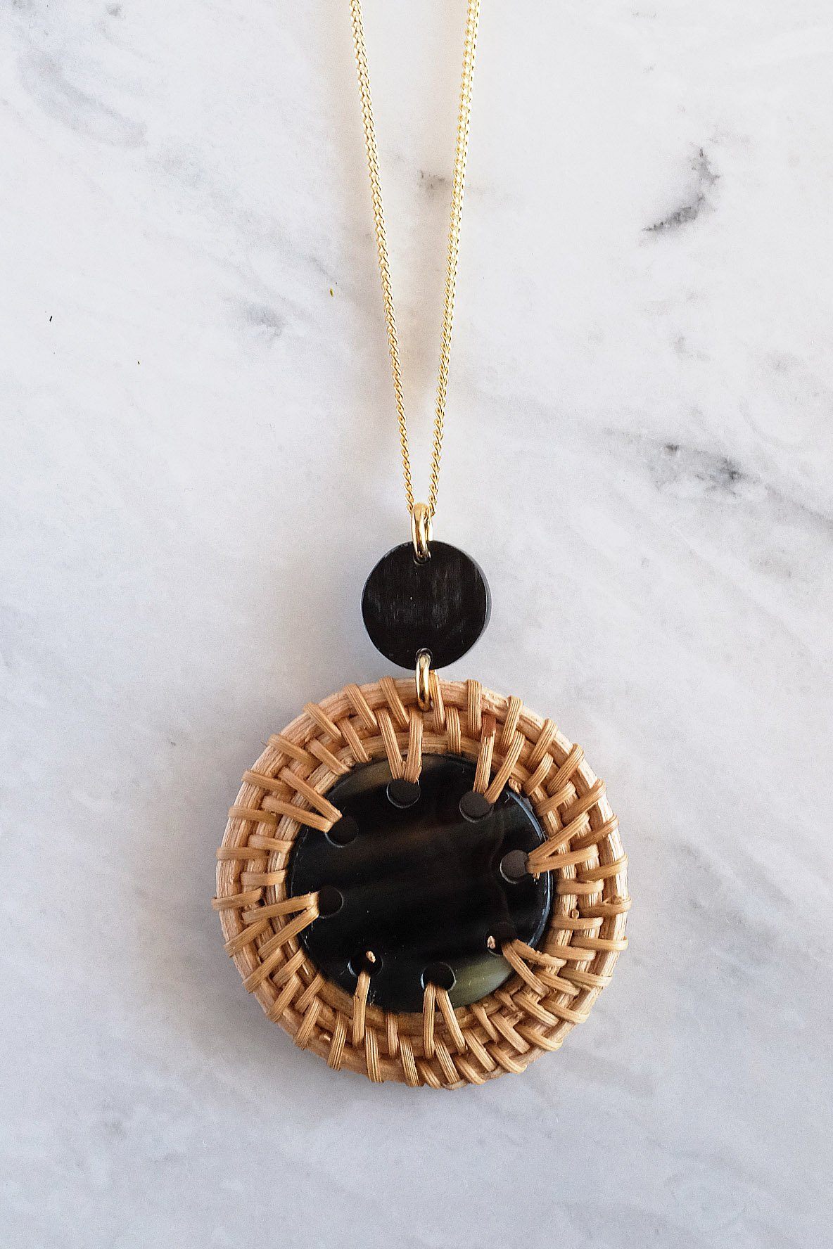 Buffalo Horn & Handwoven Rattan Pendant Necklace