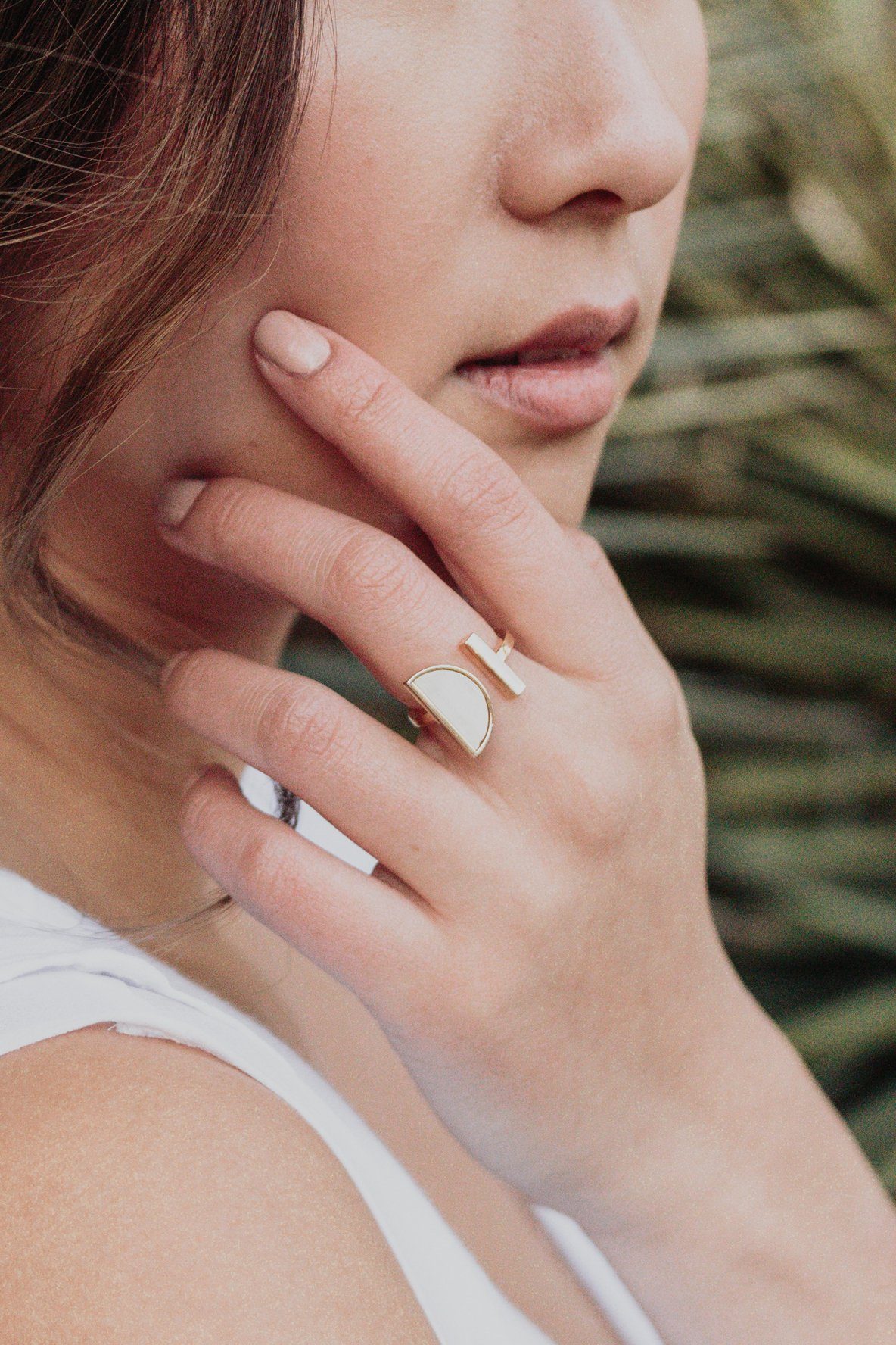 Brass Buffalo Horn Crescent and Bar Ring - 16K Gold