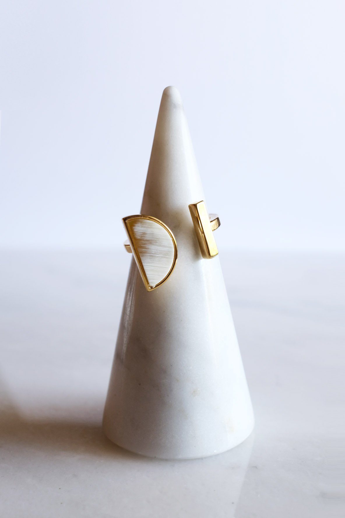 Brass Buffalo Horn Crescent and Bar Ring - 16K Gold