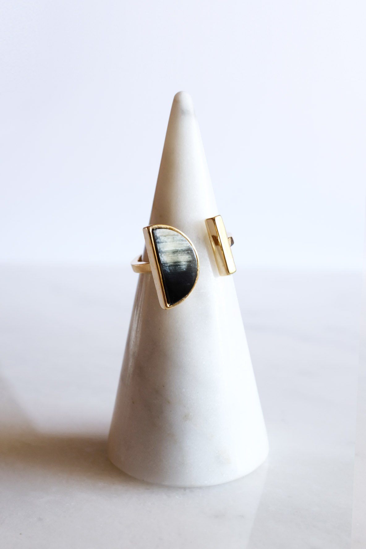 Brass Buffalo Horn Crescent and Bar Ring - 16K Gold