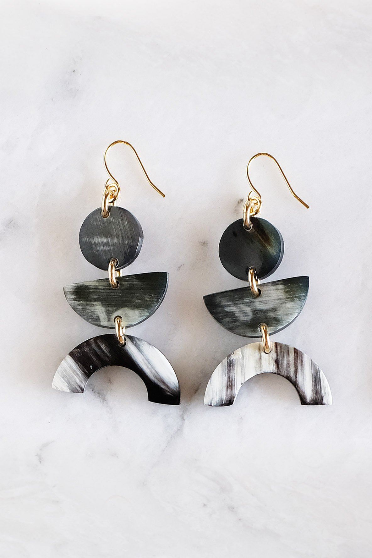 Geometric Buffalo Horn Statement Earrings