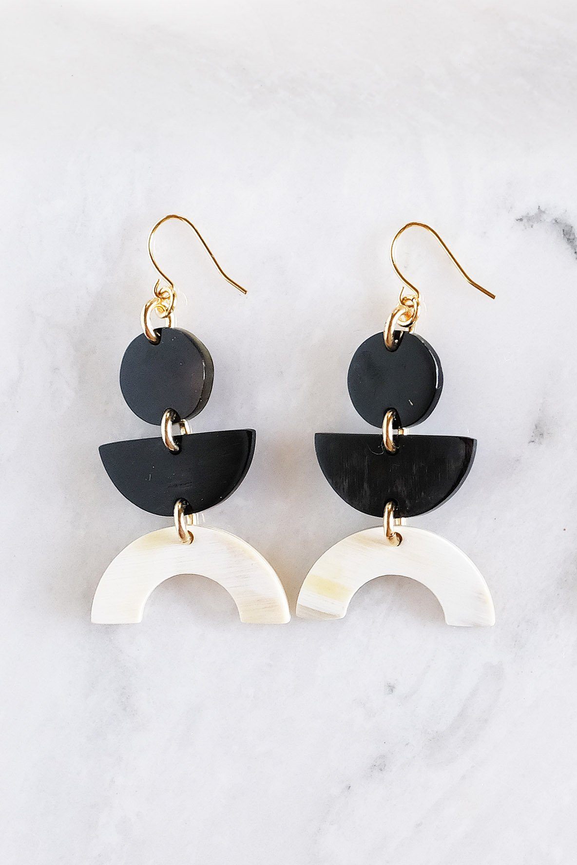 Geometric Buffalo Horn Statement Earrings
