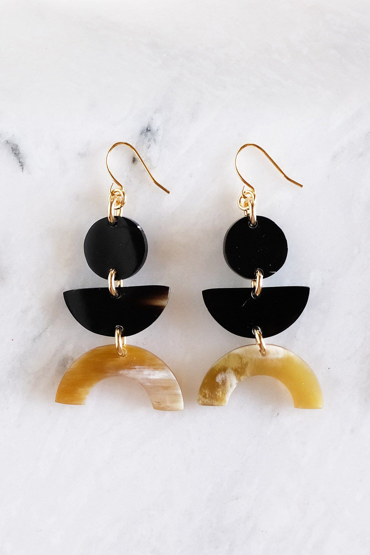 Geometric Buffalo Horn Statement Earrings