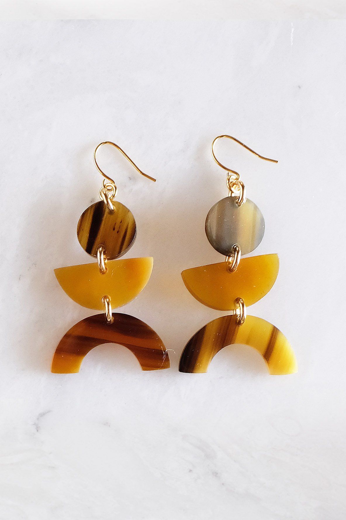 Geometric Buffalo Horn Statement Earrings