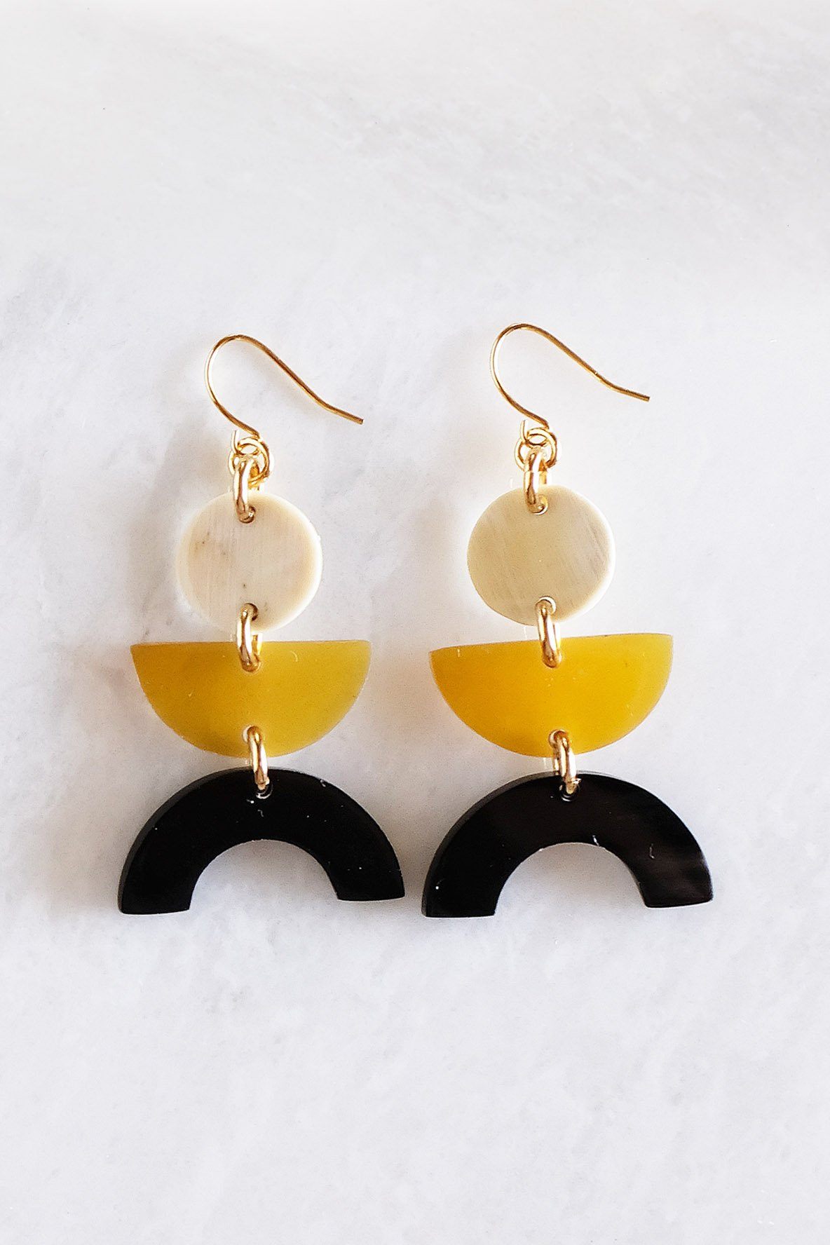 Geometric Buffalo Horn Statement Earrings