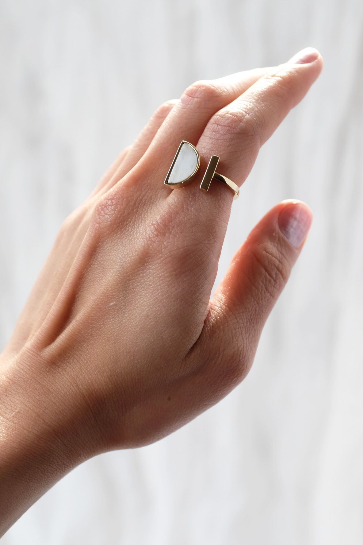 Brass Buffalo Horn Crescent and Bar Ring - 16K Gold