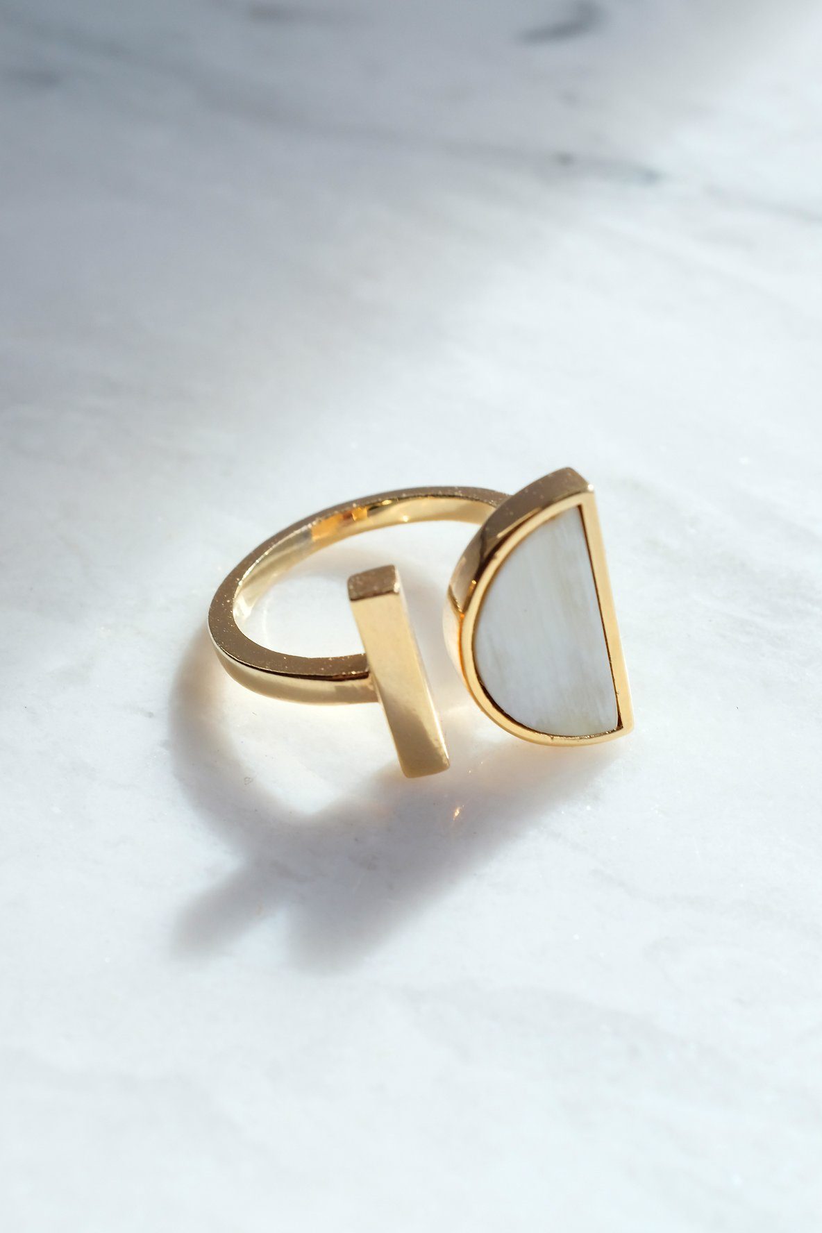 Brass Buffalo Horn Crescent and Bar Ring - 16K Gold