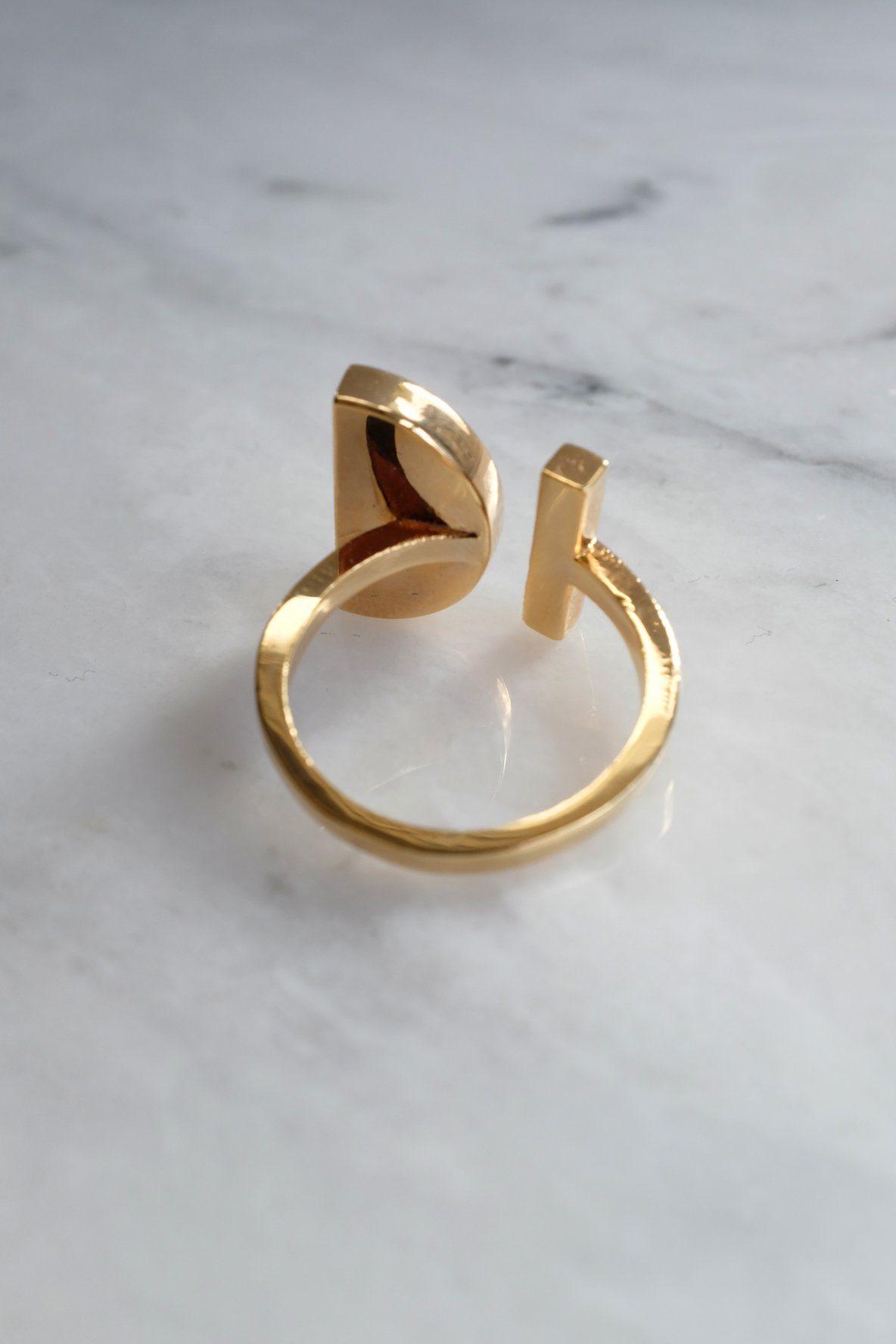 Brass Buffalo Horn Crescent and Bar Ring - 16K Gold